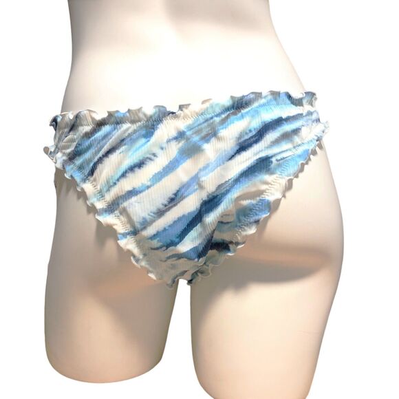 NEW Shade & Shore Ruffle High Leg Extra Cheeky Bikini Bottom Size M Blue Tie-Dye - Picture 4 of 9